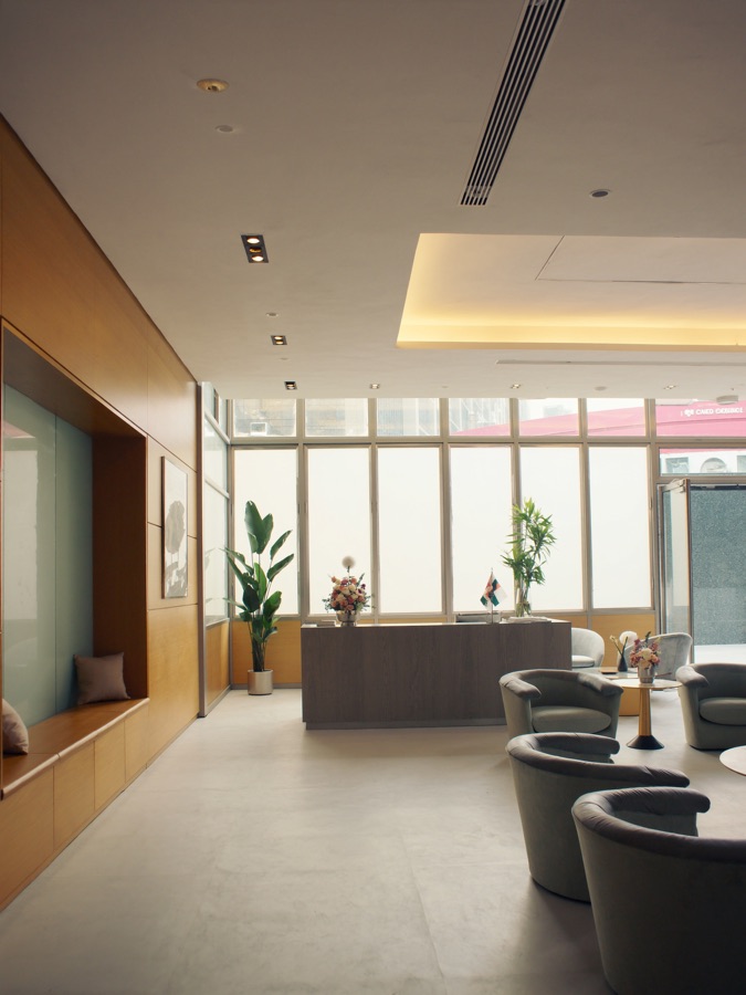 Clean beauty and aesthetics reception and waiting area